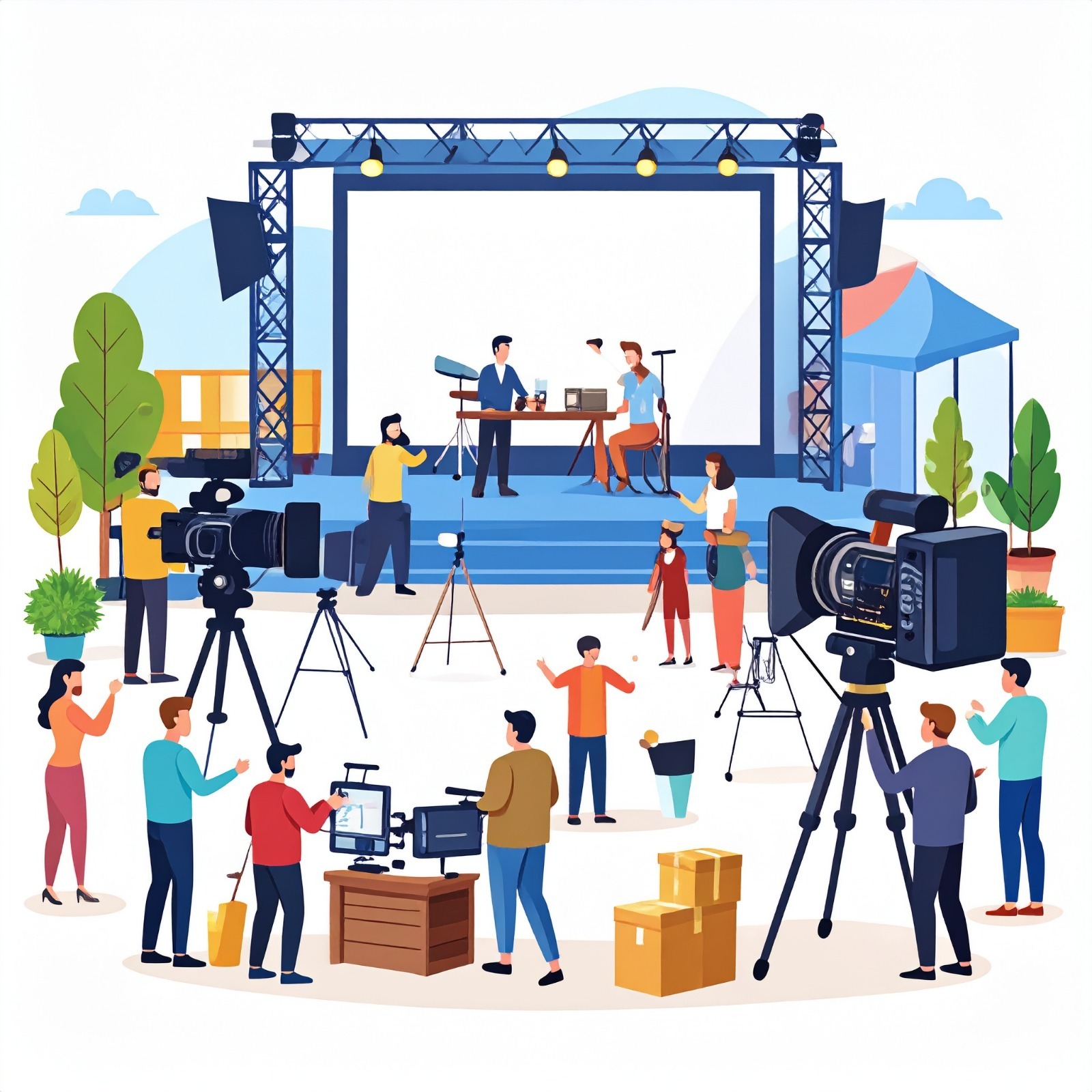 Independent filmmakers collaborating on set
